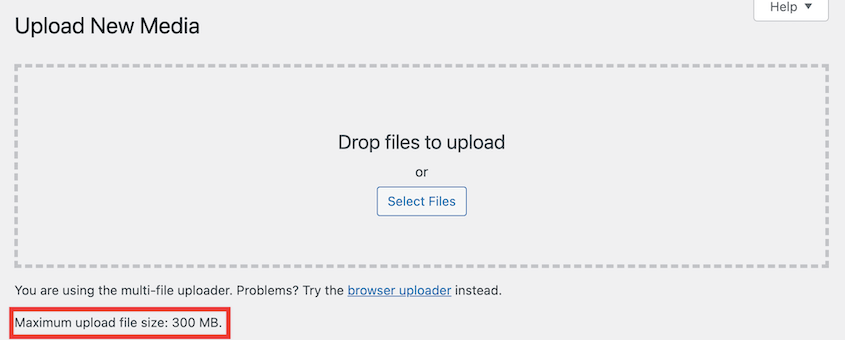Media library maximum file upload size limit