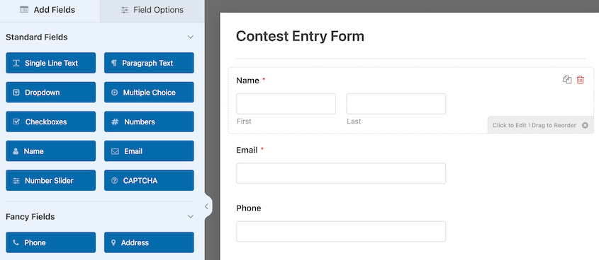 WPForms contest entry form