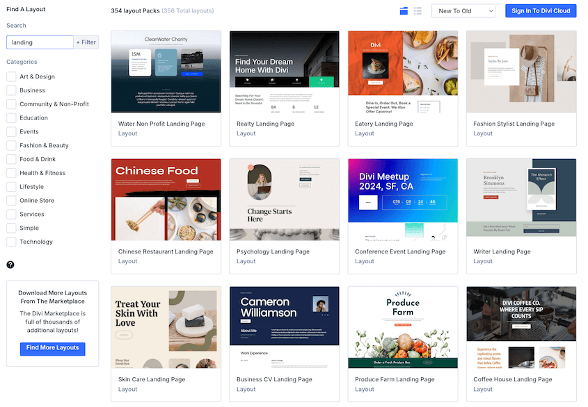 Divi landing page templates