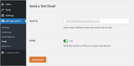 WP Mail SMTP test email