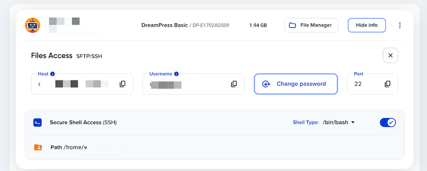 DreamHost SSH credentials