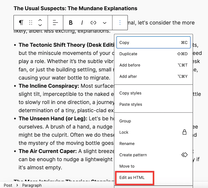 Edit block as HTML