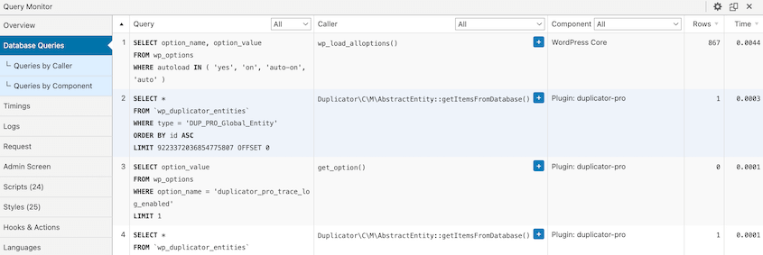 Query Monitor database queries