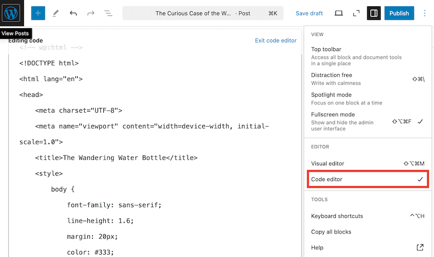 WordPress code editor