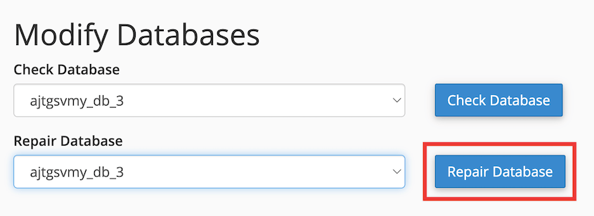 Repair database with cPanel