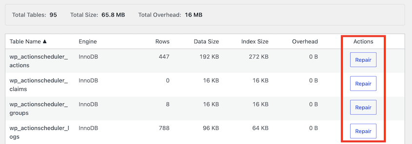 DB Optimizer réparer la base de données