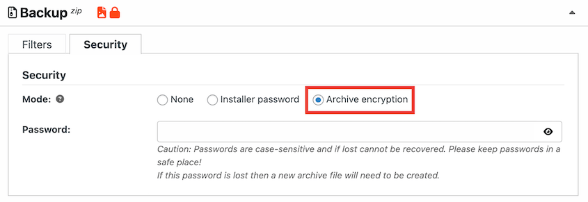 Duplicator backup encryption