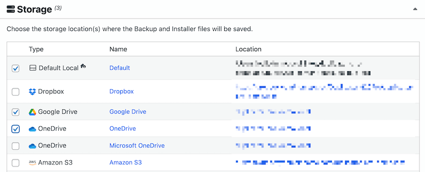 Multiple backup storage locations