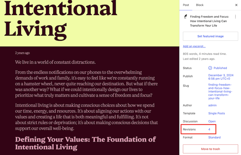 WordPress-Revisionsverlauf öffnen