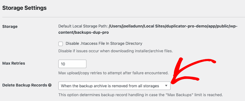 Automatically delete backup records when files are removed from all storage