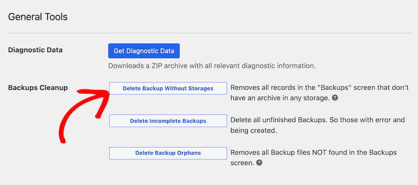 Delete backups without storage