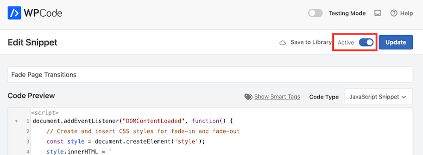 Activate JavaScript snippet
