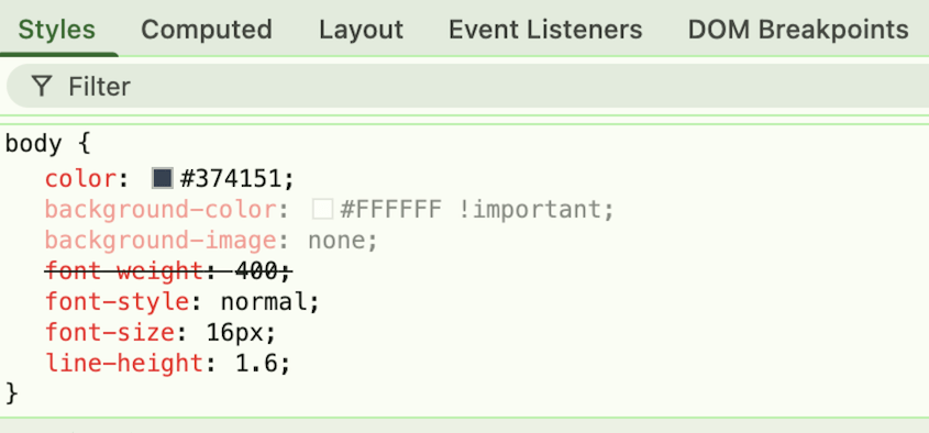 Chrome DevTools CSS code