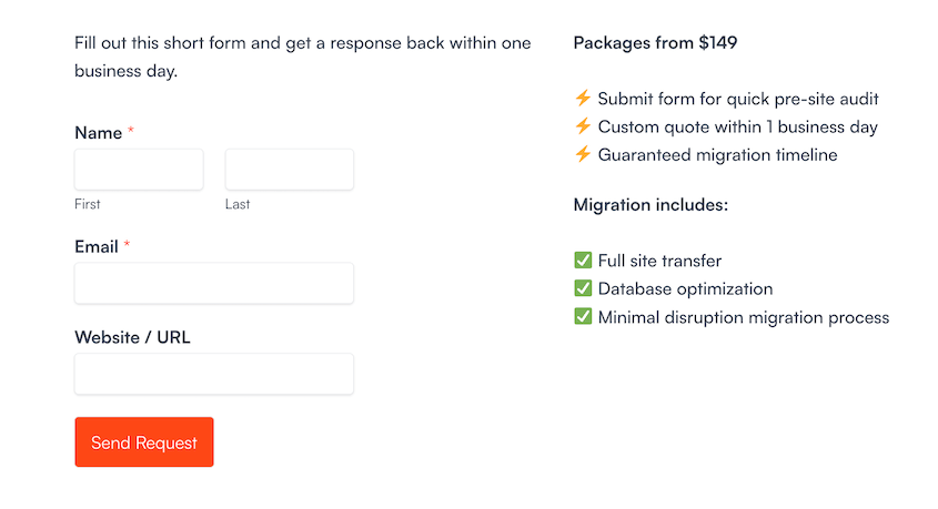 Duplicator's migration services form