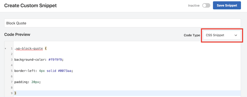 WPCode CSS snippet