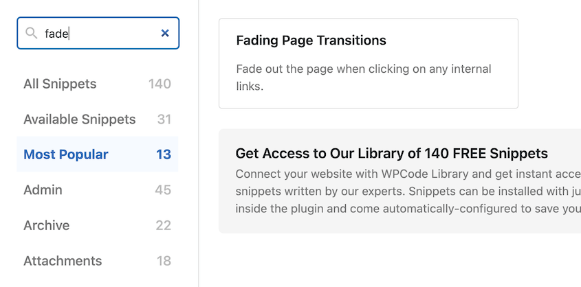 WPCode fade transitions snippet
