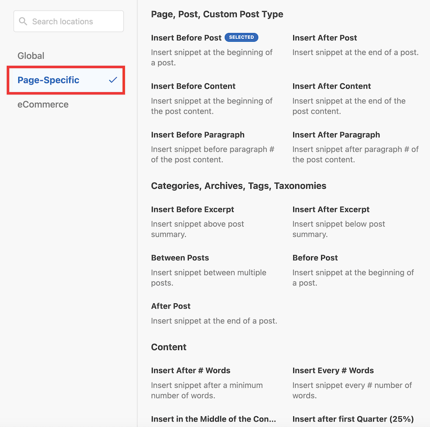 WPCode page-specific snippet