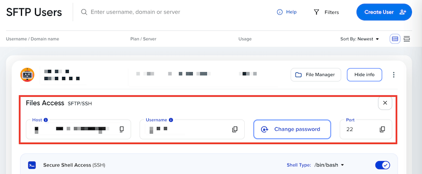 DreamHost SFTP users
