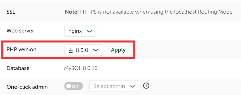 Change local site's PHP version