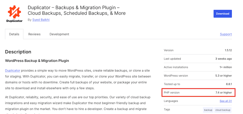 WordPress plugin PHP compatibility