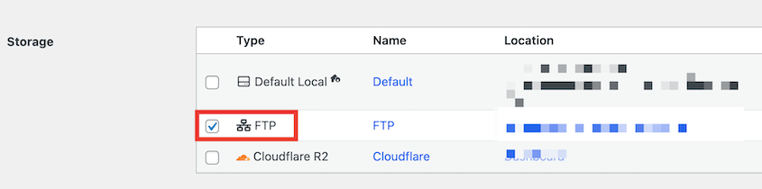 Select FTP storage for automatic backup