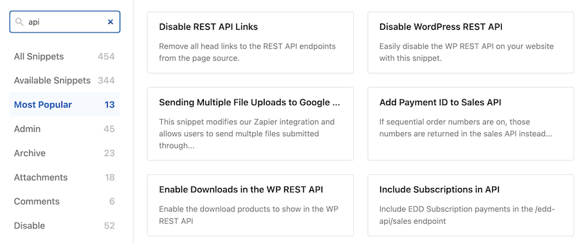 API code snippets in WPCode