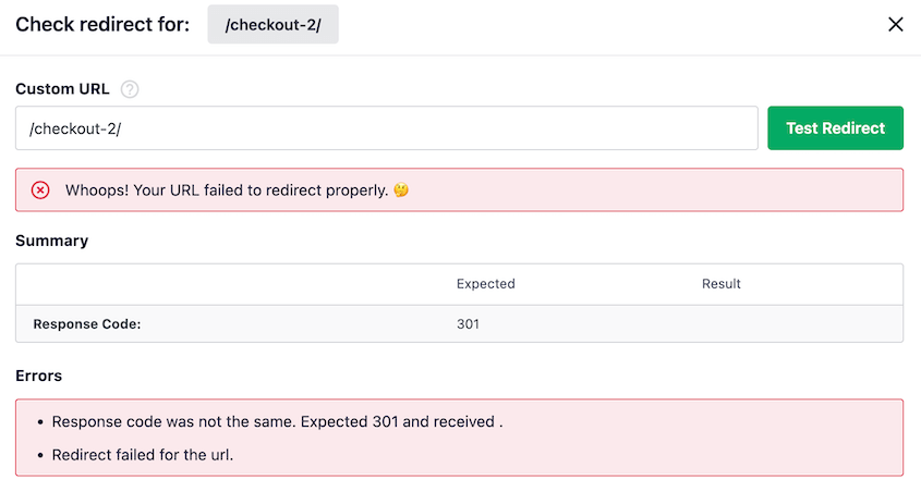 AIOSEO failed redirect