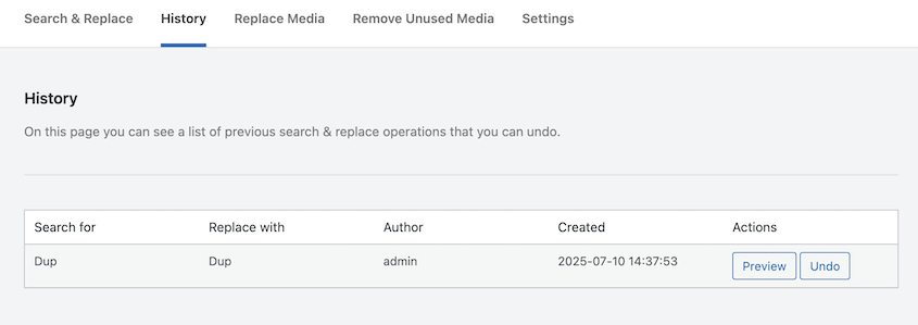 Search and Replace Everything history