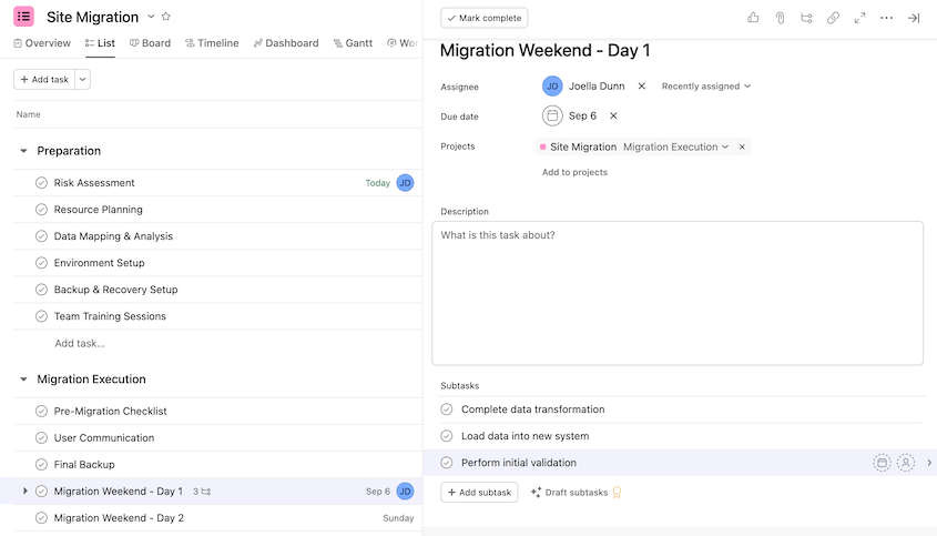 Asana project