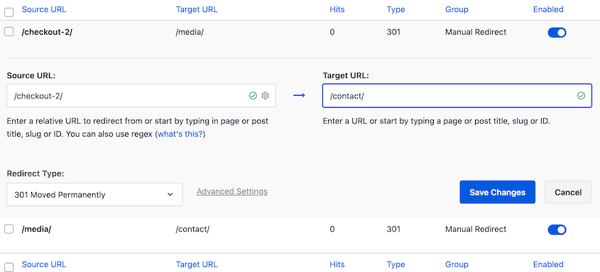 Edit redirect in AIOSEO