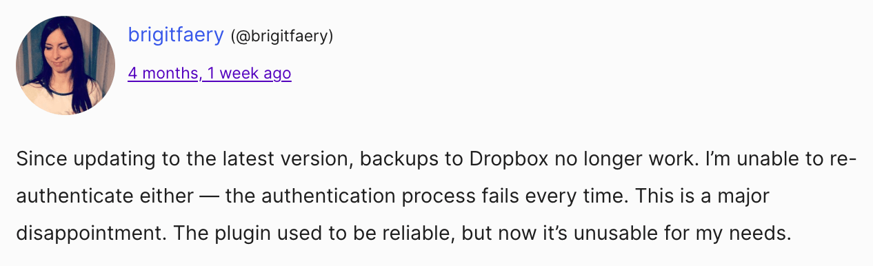 BackWPup review mentioning cloud storage errors