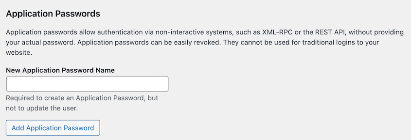 WordPress user application password