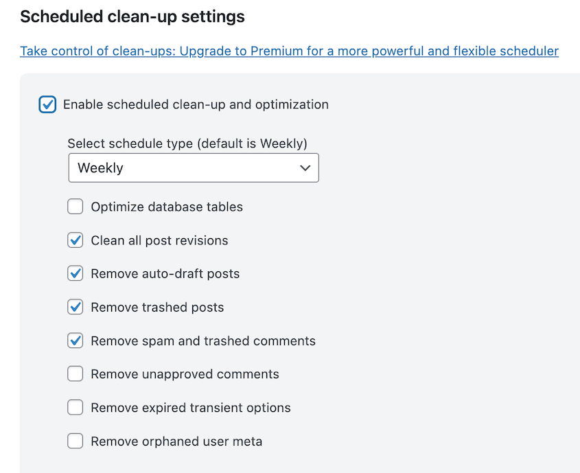 WP-Optimize scheduled database optimization