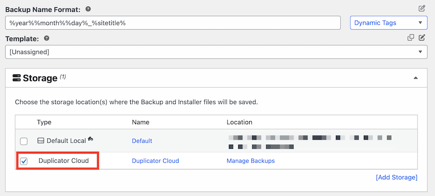 Backup to Duplicator cloud