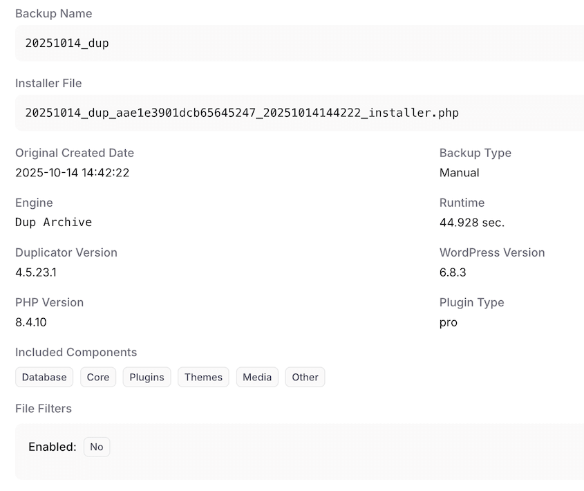 Duplicator cloud backup details