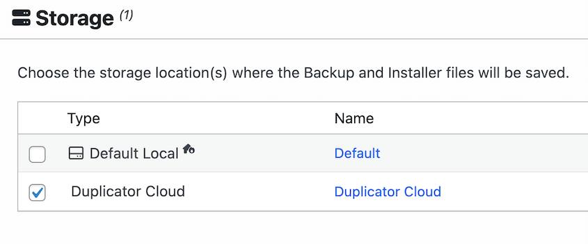 Duplicator local and cloud storage locations