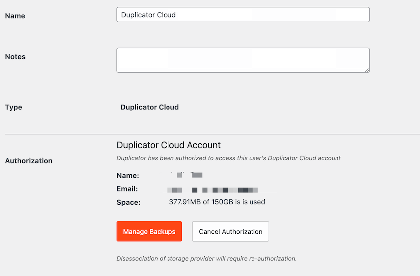 New Duplicator cloud storage location
