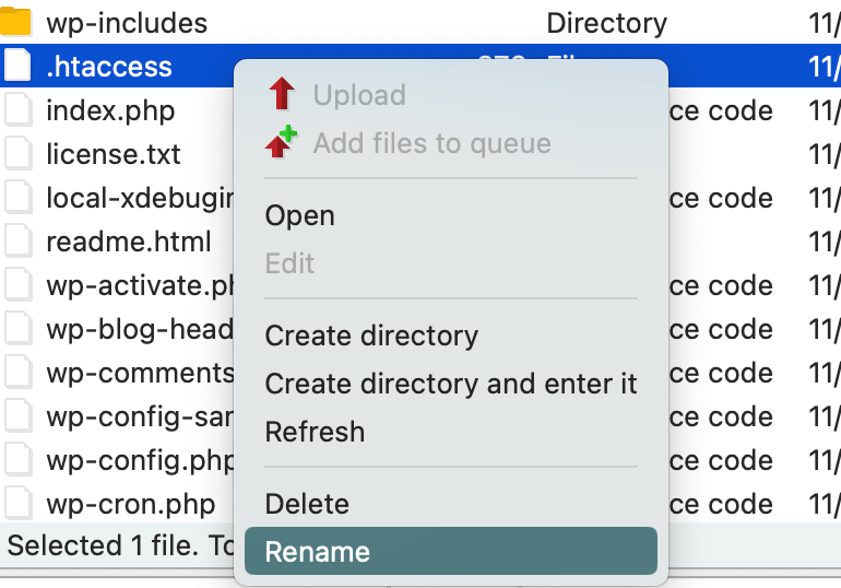 Rename htaccess file