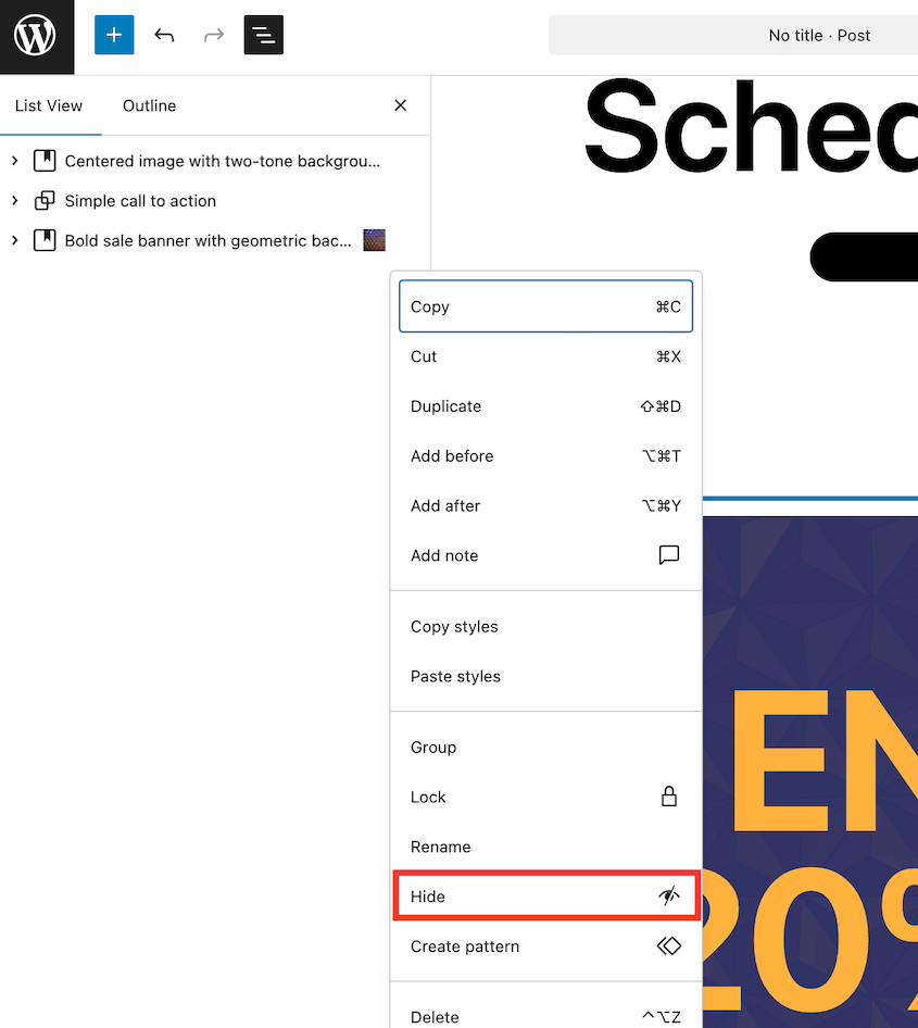 Hide-Block - Duplicator Hide WordPress block