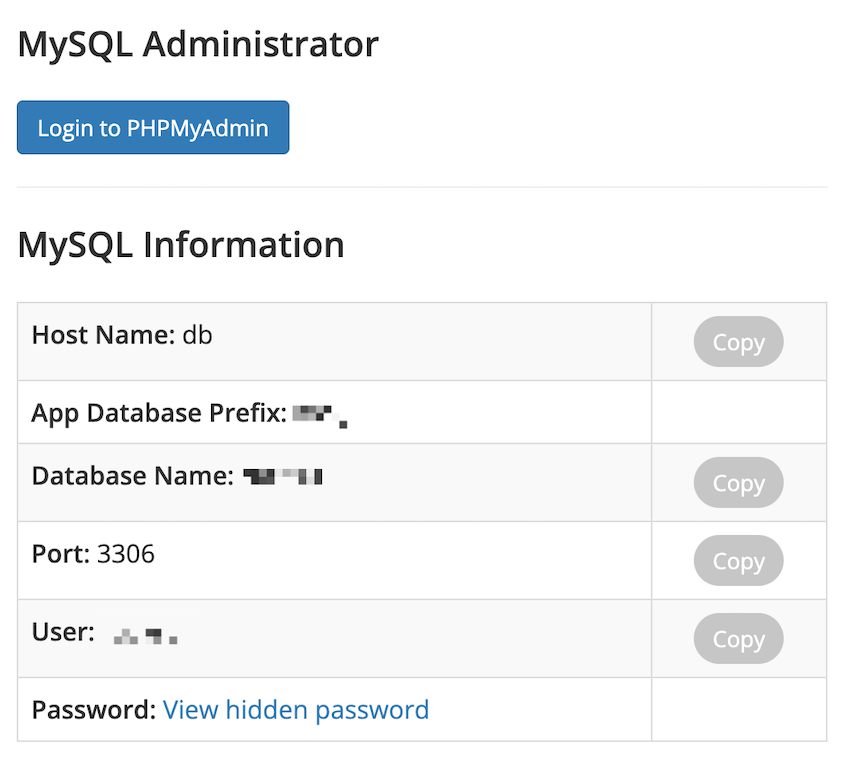 Joomla MySQL database credentials