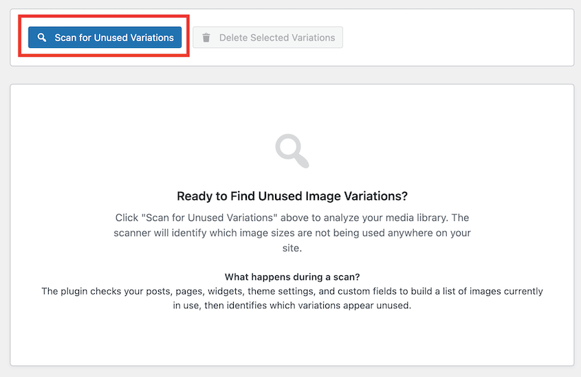 Scan for unused image variations