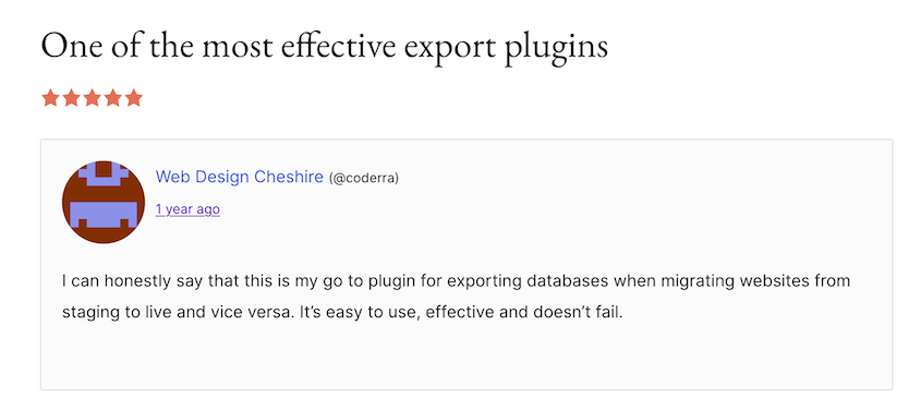 WP-Migrate-Positive-Review - Duplicator WP Migrate positive review