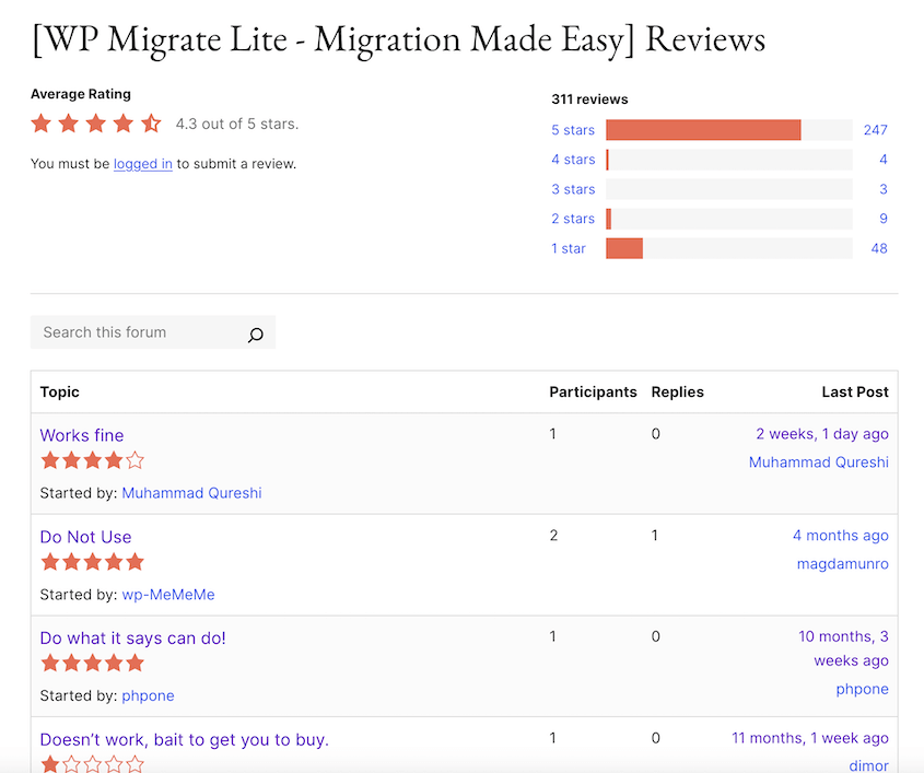 WP-Migrate-Reviews - Duplicator WP Migrate reviews