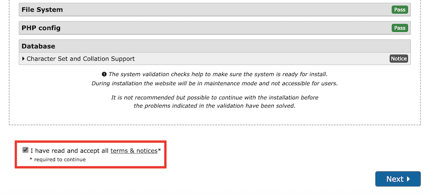 Accept notices for subdirectory install