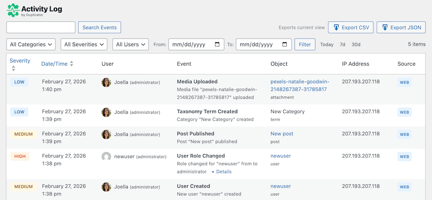 Activity-Log-Dashboard - Duplicator Activity Log dashboard