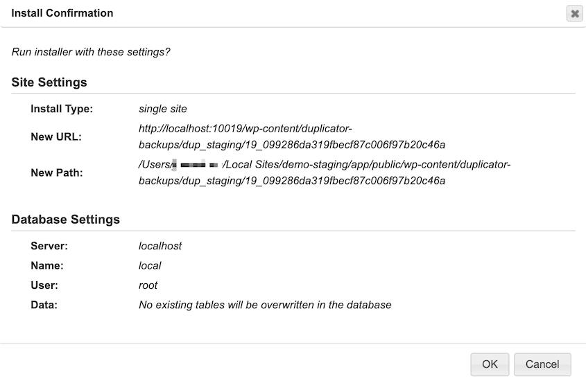 Confirm staging site install