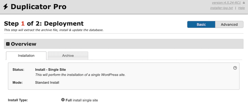 Install a subdirectory with Duplicator
