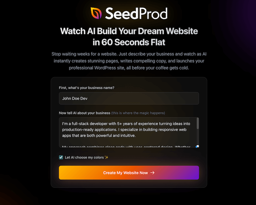 SeedProd AI theme builder