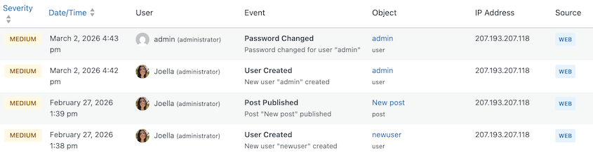 Activity Log medium severity flag