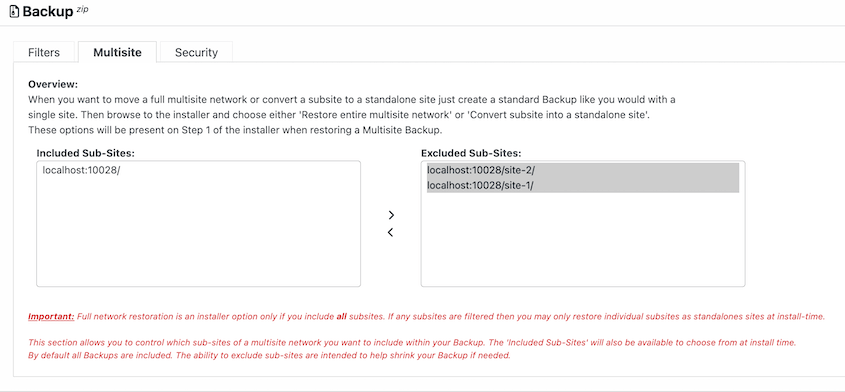 Eseguire il backup del sottosito con Duplicator